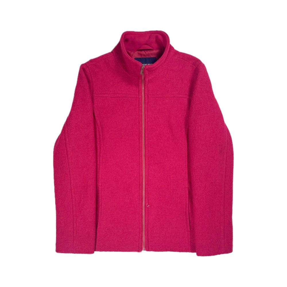 Lands end raspberry pink boiled wool rayon blend zip up coat women's 12